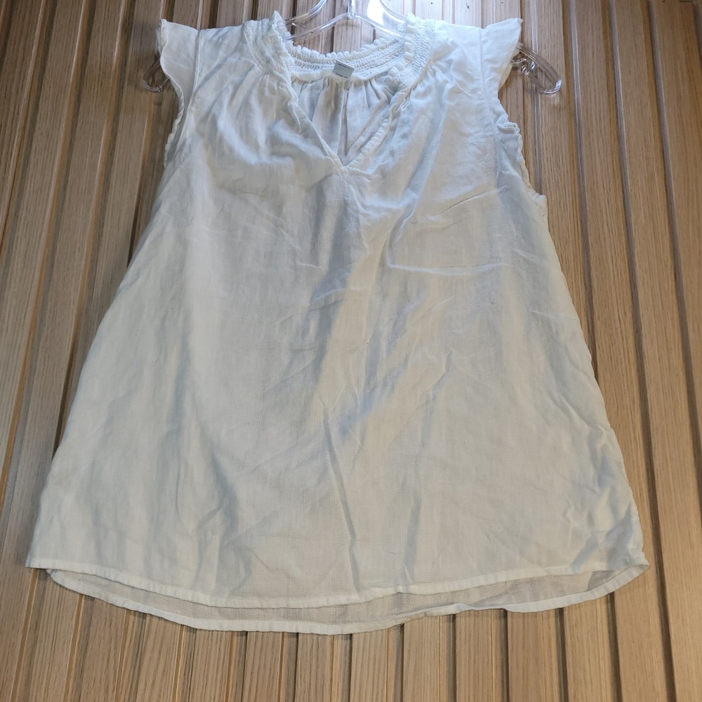 Old Navy Womens White Cotton Gauze Smocked Ruffle Sleeveless Blouse Top Small